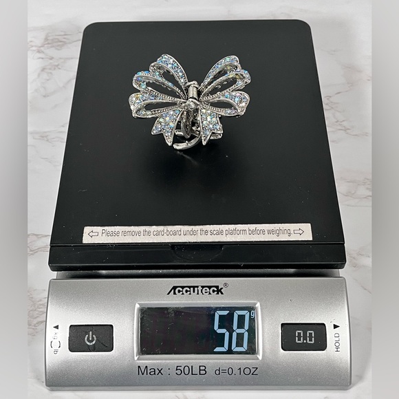 Silver & Rhinestone Bow Hair Clip - Picture 8 of 8